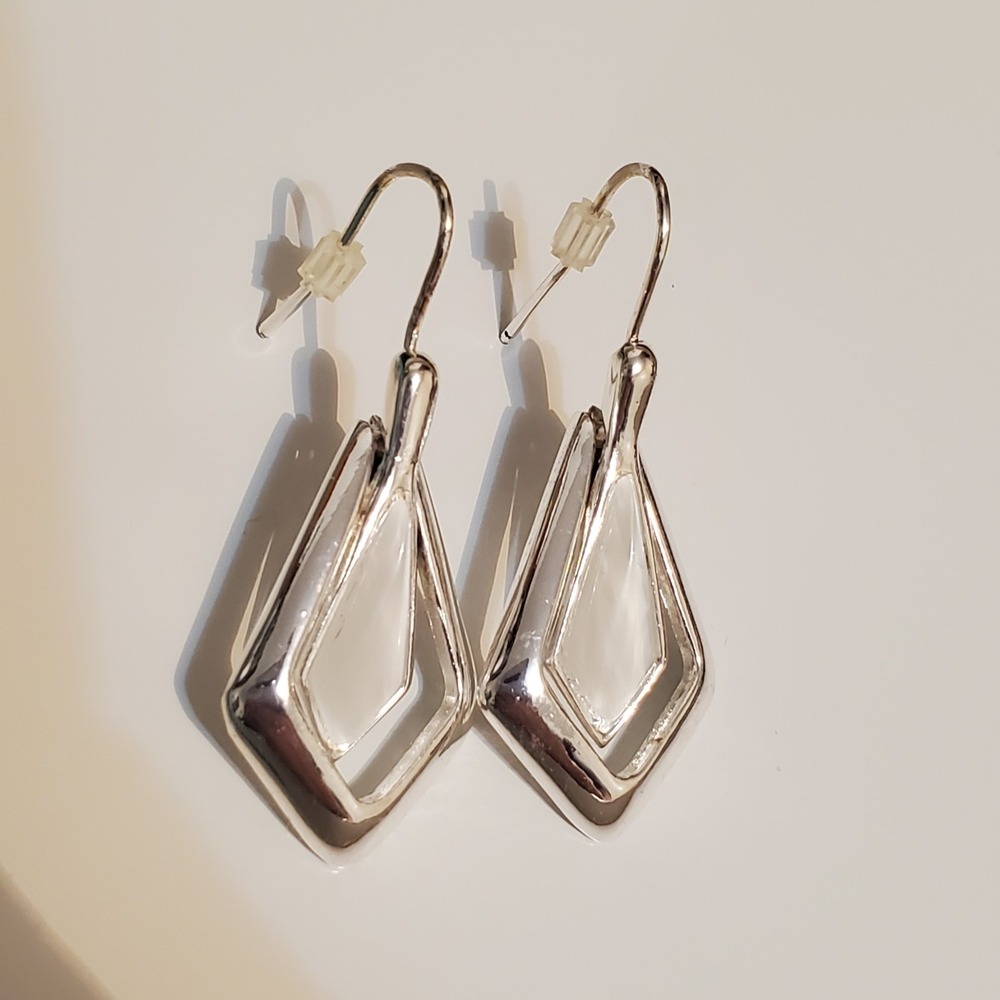 Catherines Dangle Drop Hook Earrings Silver Tone White